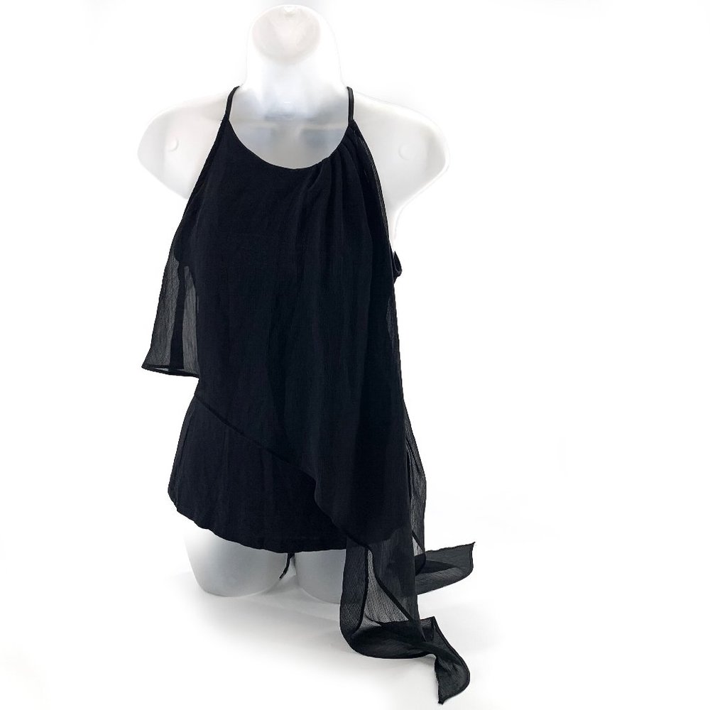 Bebe Black Sleeveless Elegant Top Layered Flowy Asymmetric Drape Blouse XS
